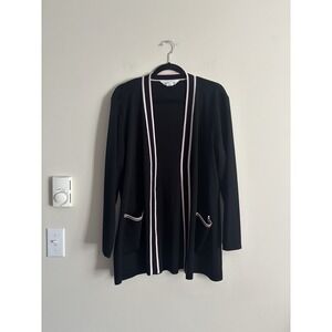 Exclusively Missook Large Open Front Cardigan Black Pink‎ Pockets Office